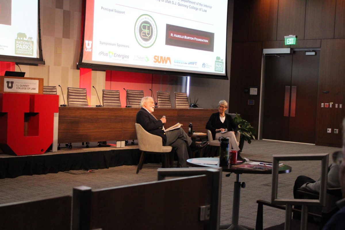 Former Secretary of the US Department of the Interior Sally Jewell addresses attendees at the 31st annual Wallace Stegner Symposium. 